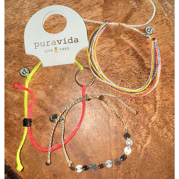 Authentic Pura Vida Bracelet Set Neon Silver‎ Charms Beach Boho Summer - Picture 1 of 4
